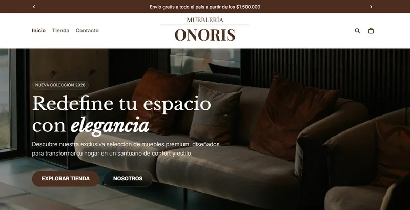 Tienda online de Mueblería Onoris, diseñada por JM Desarrollo Web